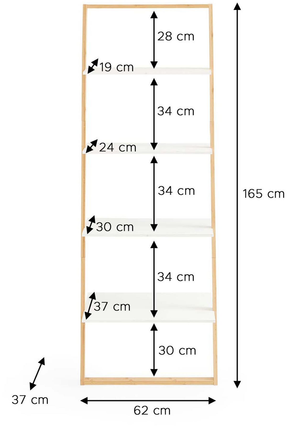 LEITERREGAL weiß/ Bambus - Weiß, Holz (61.3/164/36.5cm) - Xonox