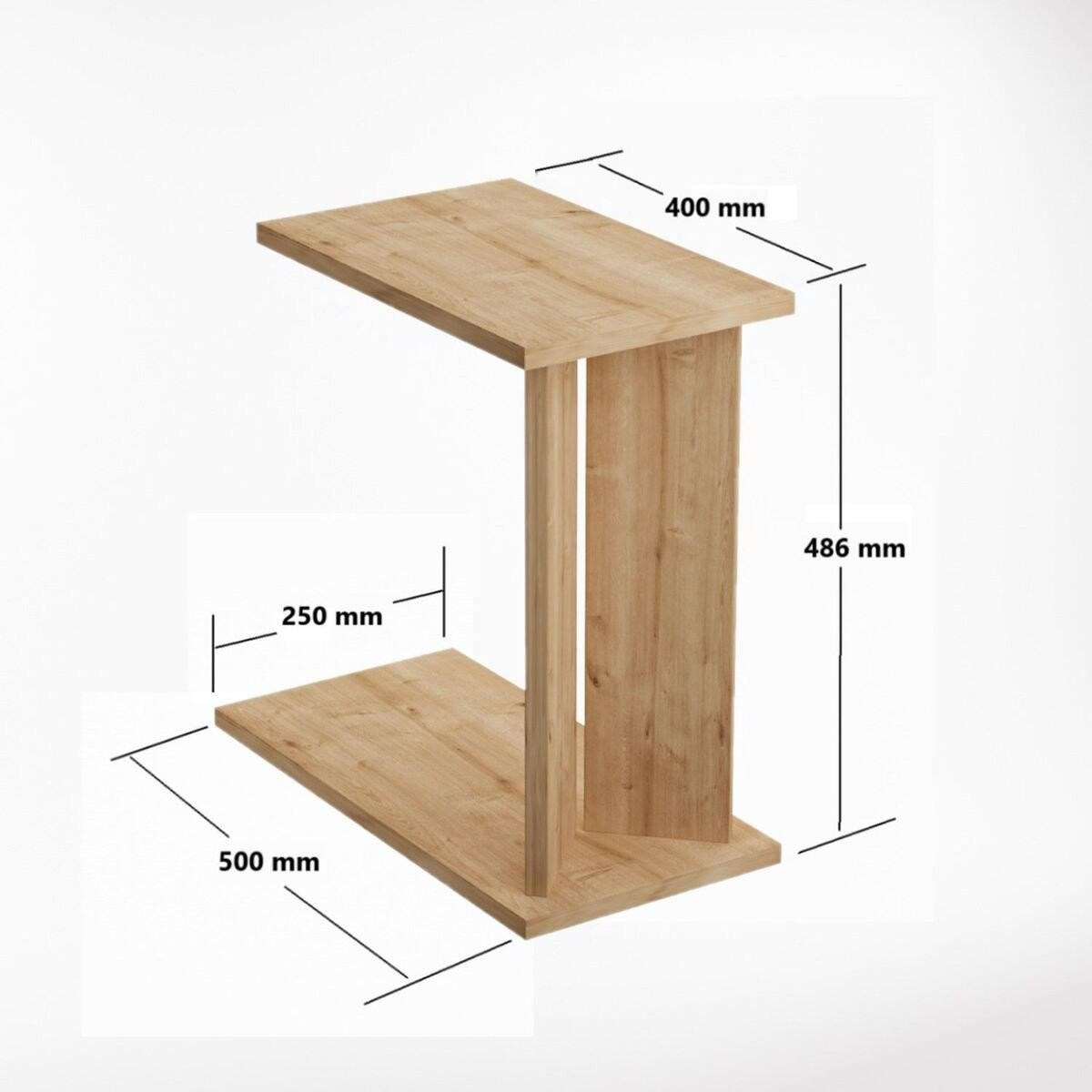 KONCOVÝ stolek k pohovce LUN s policí - barva dubu, kompozitní dřevo (25/50/48.6cm) - Calicosy