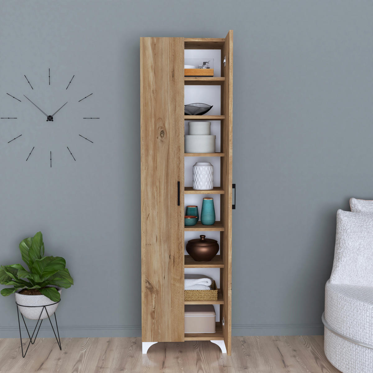 MEHRZWECKSCHRANK Strömsund - Eichefarben, Holzwerkstoff (48.5/177.5/32cm) - [en.casa]