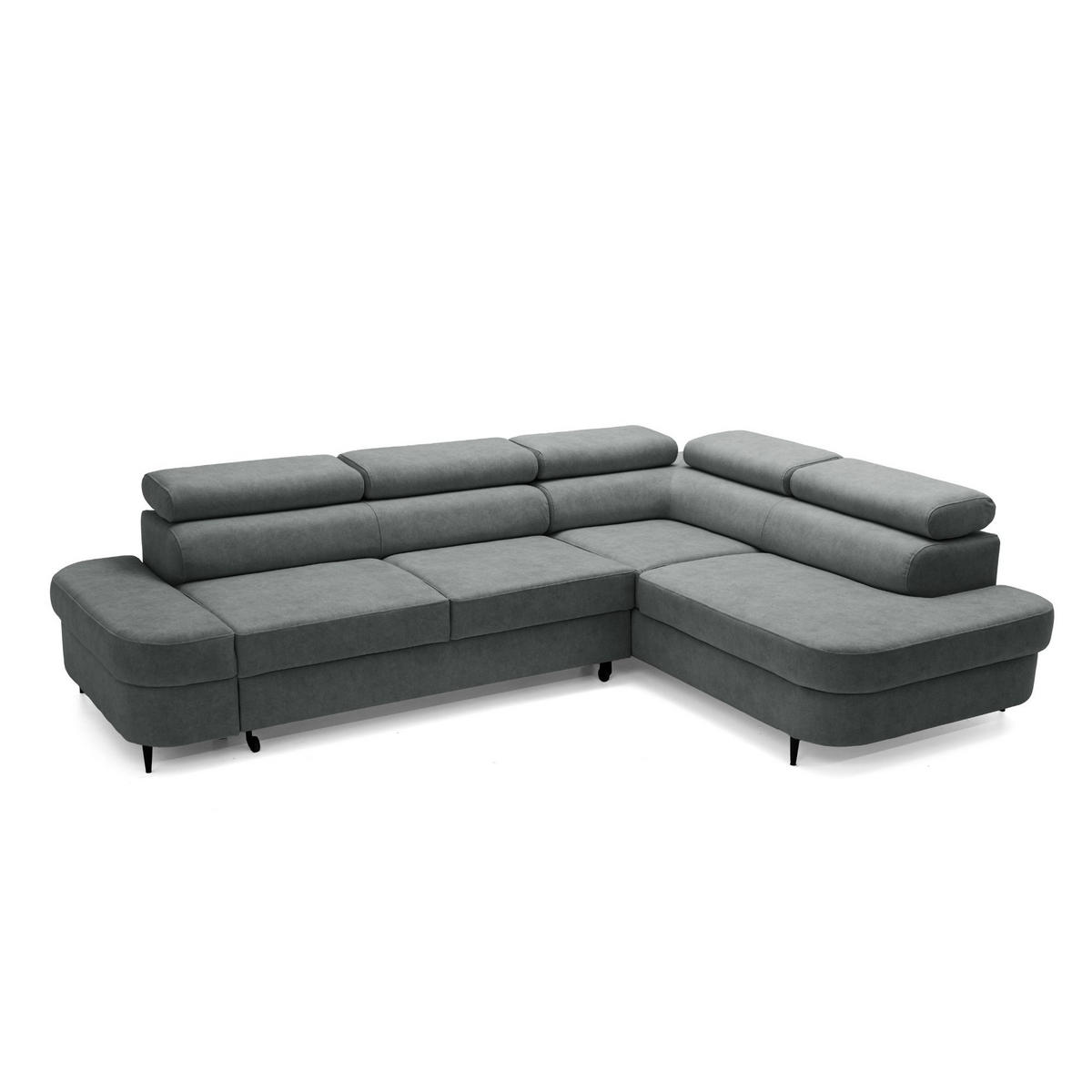 ECKSOFA PRIAM L Rechts mit Schlaffunktion 125x195 Velours Dunkelgrau - Dunkelgrau/Schwarz, Holz/Textil (203/275cm) - Muffo