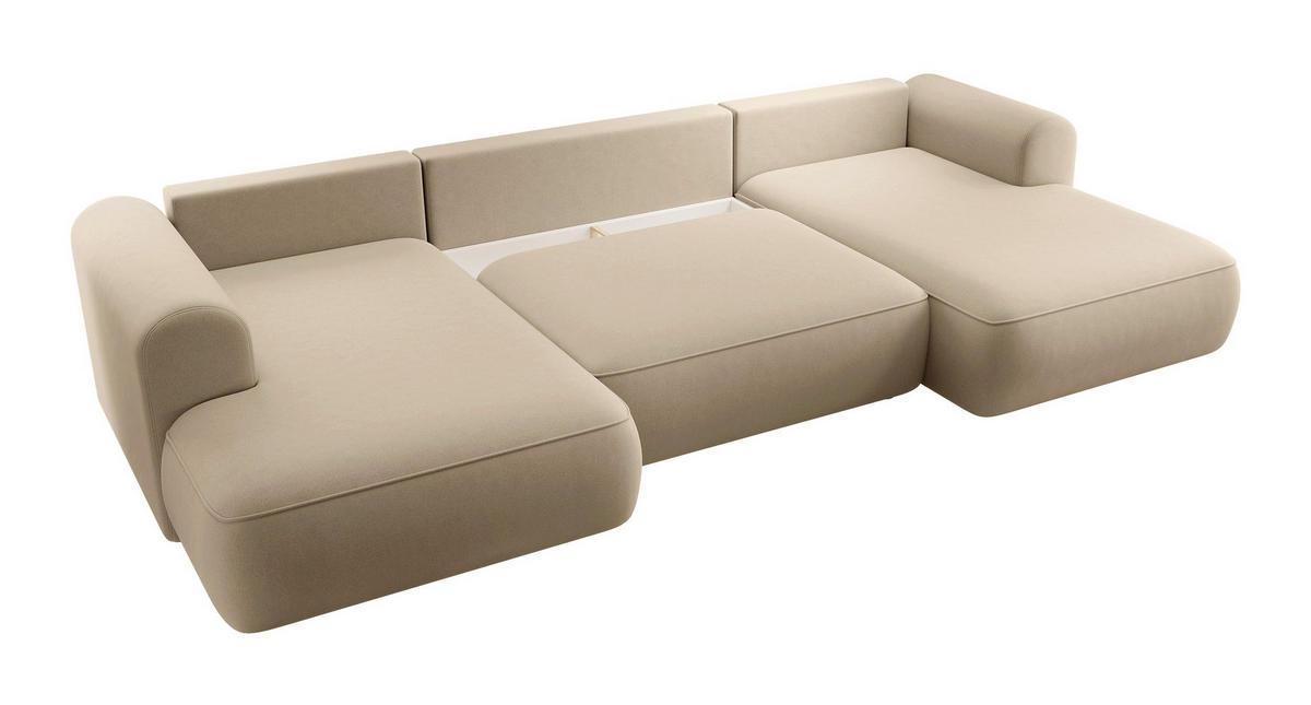 WOHNLANDSCHAFT Ovo Beige Velours - Beige/Schwarz, Textil (375/95/185cm) - Selsey