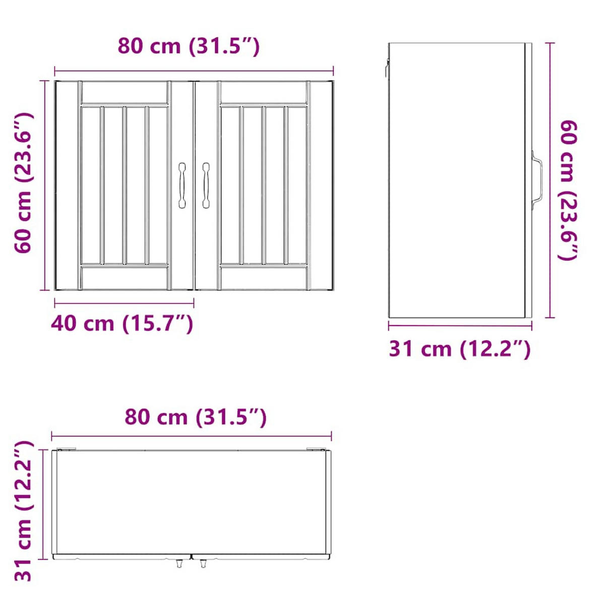 KÜCHENOBERSCHRANK Lucca mit 2 Türen 80/31/60 cm aus Holzwerkstoff Weiß - Weiß, Holz (80/60/31cm) - vidaXL