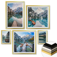 WANDBILDER 5er Set - 50x50 cm & 20x30 cm & 40x60 cm Goldrahmen - See Berge Holzboote - Goldfarben, Kunststoff (40/60cm) - ArtPrintCave
