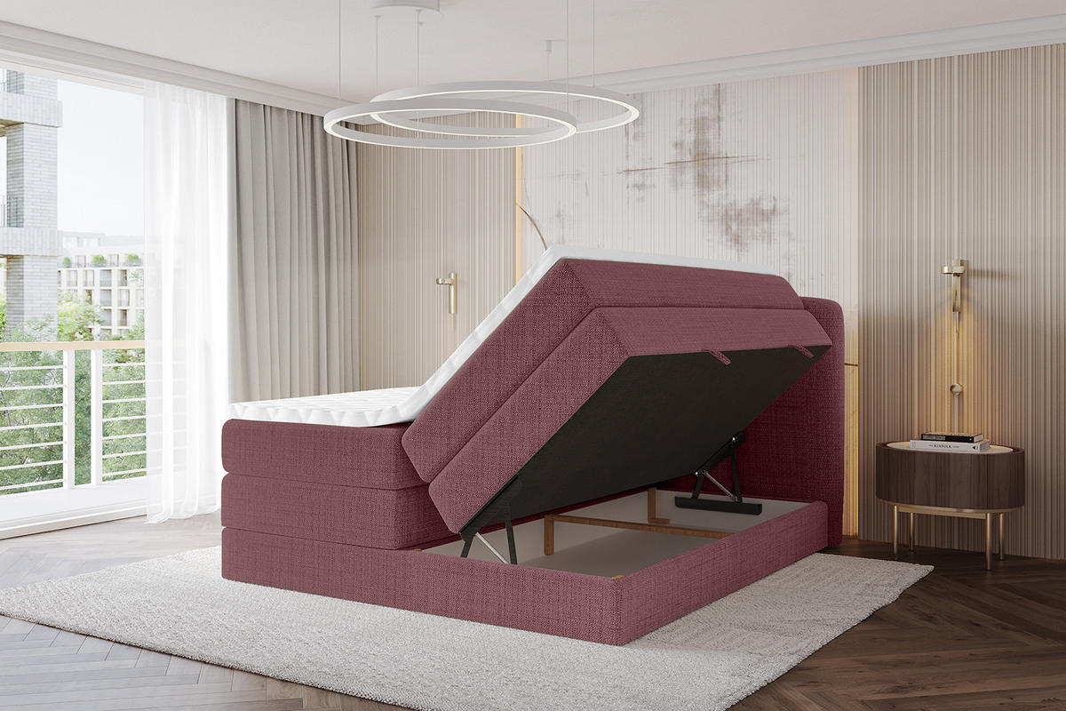 BOXBETT mit Matratze H3|H4 - NINA KING - 160x200 cm - Altrosa - Pink, Holzwerkstoff (160/200cm) - ALTDECOR