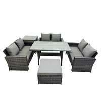 GARTENMÖBELSET mit Zweisitzer,Esstisch,Hocker,Beistelltisch Polyrattan Dunkelgrau 7-Sitzer - Dunkelgrau/Grau, Glas/Kunststoff - Fimous