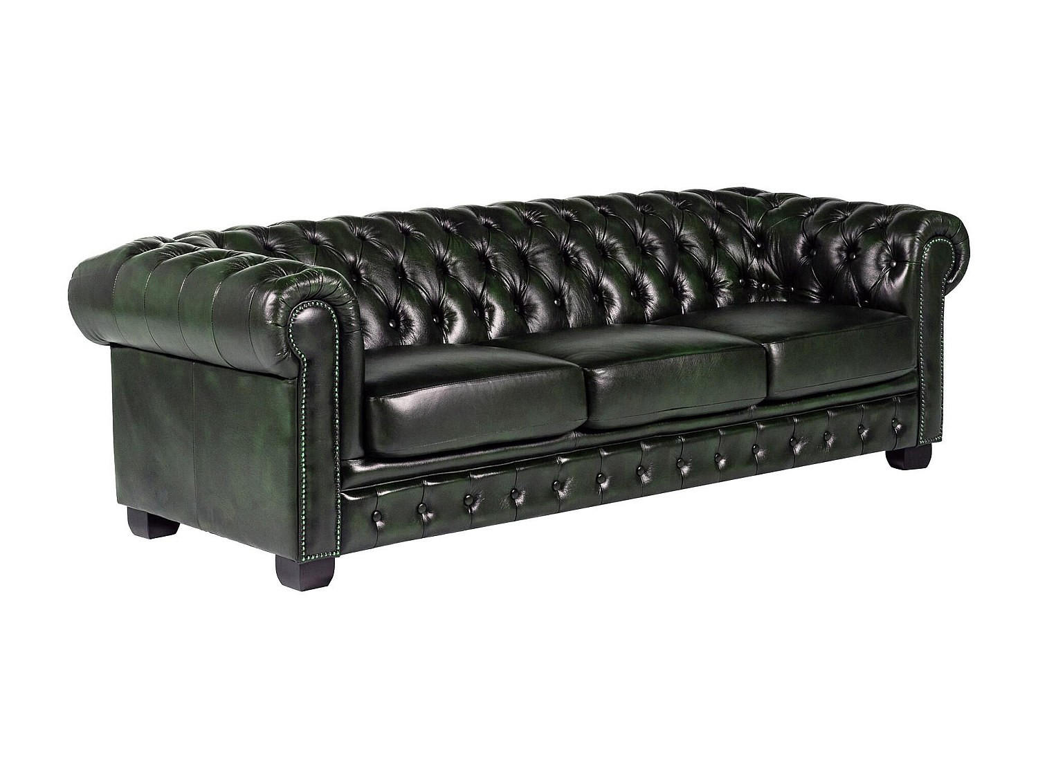 CHESTERFIELD Ledersofa 4-Sitzer - Büffelleder - Schwarzgrün - BRENTON - Grün, Leder (99/73/240cm) - Vente-Unique
