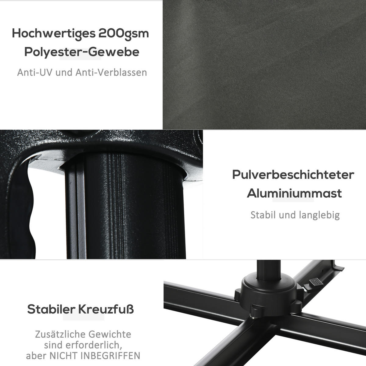 SONNENSCHIRM, Metall, Polyester, Grau - Grau, Metall (245/245cm) - Outsunny