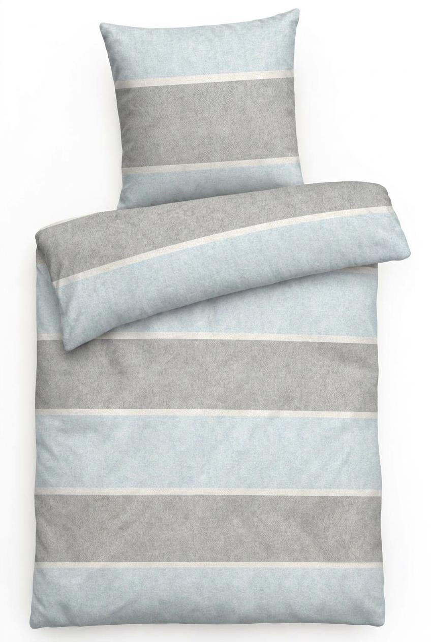BIBER-BETTWÄSCHE 155x220 - Made in Germany! Flauschig warmer Flanell Bettbezug aus 100% Baumwolle für Herbst & Winter - Hellblau Grau - Hellblau, Textil (155/220cm) - Carpe Sonno