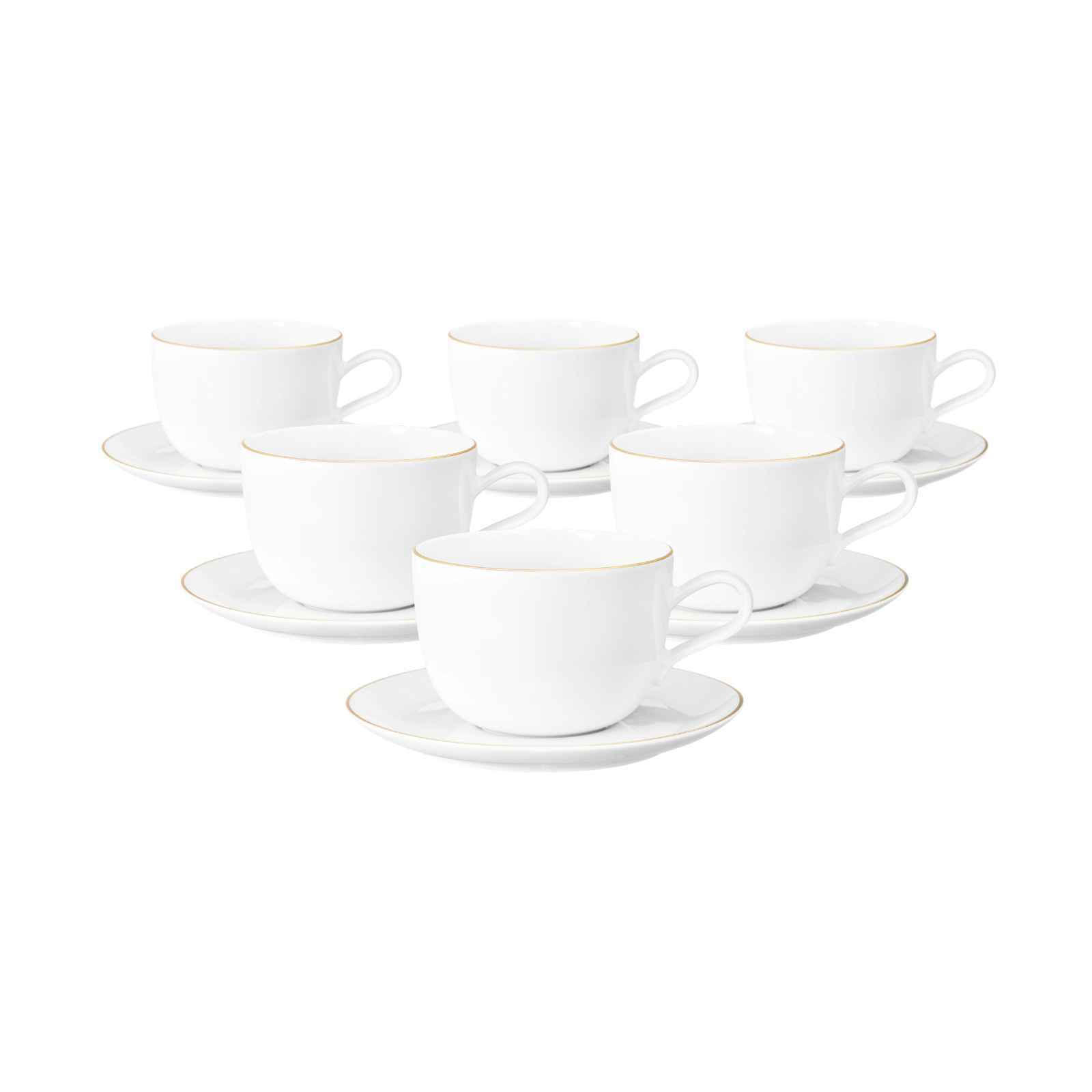 KAFFEETASSEN MIT UNTERTASSEN Liberty Goldrand weiß-gold 260 ml 6er Set - Goldfarben/Weiß, Keramik (0.26L) - Seltmann Weiden