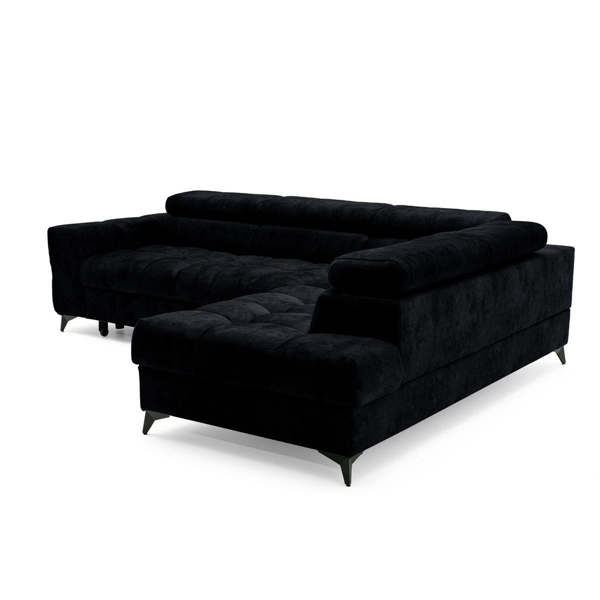 ECKSOFA PUDDING L Rechts mit Schlaffunktion 128x197 Velours Schwarz - Schwarz, Holz/Textil (204/270cm) - Muffo