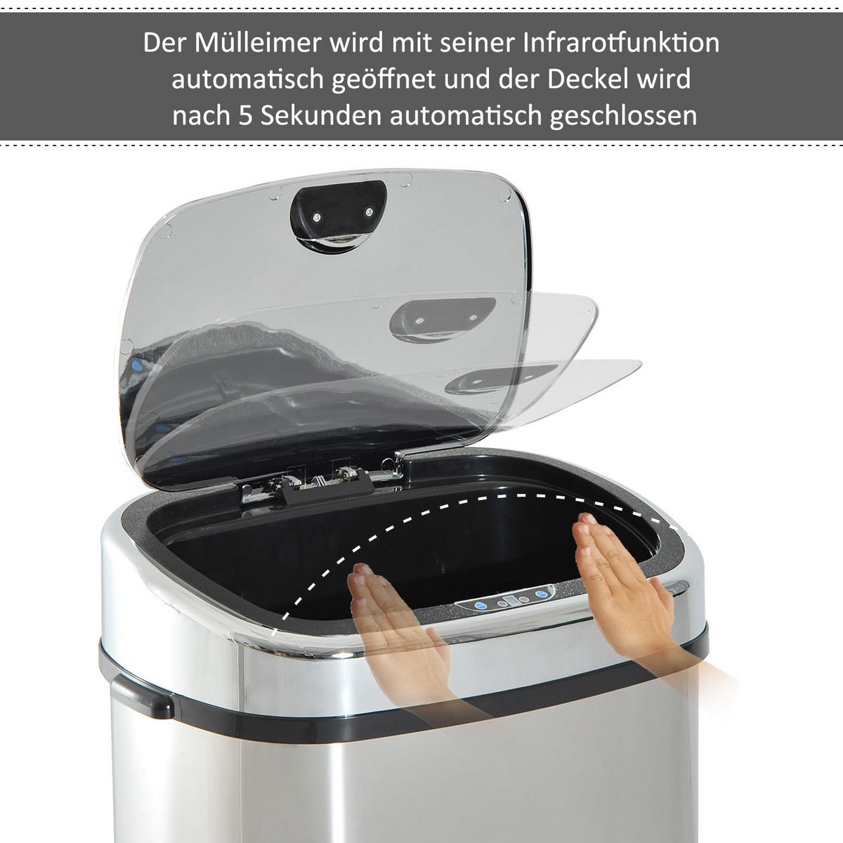 AUTOMATIK Mülleimer Abfalleimer mit Sensor Küche Edelstahl viereckig 68L - Silberfarben, Metall (29.5/78/40.5cm) - HOMCOM