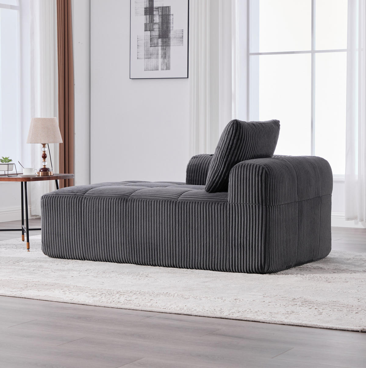 LIEGESESSEL Cord mit Seitenfächern und Becherhaltern 158/93/61 cm Dunkelgrau - Dunkelgrau, Textil (93/61/158cm) - Redom