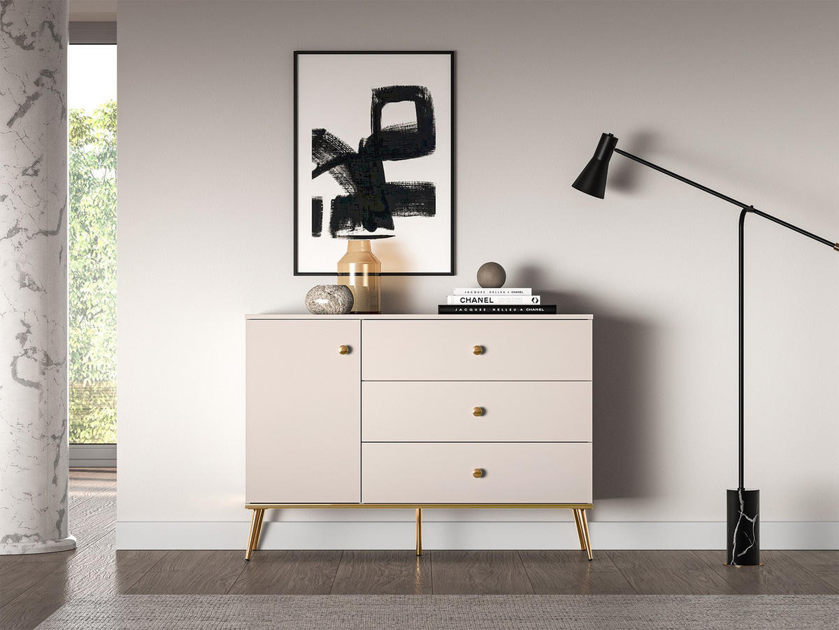 SIDEBOARD Selgin Greige 120 cm - Taupe/Goldfarben, Holzwerkstoff/Metall (120/84.8/39.7cm) - Selsey