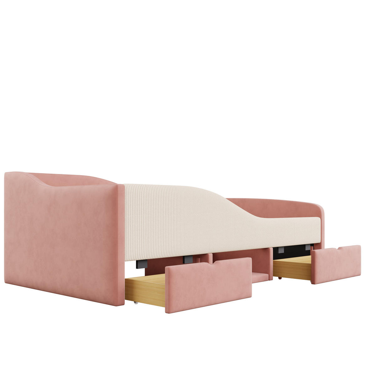 POLSTERBETT 90x190 cm Rosa Creme Schlafsofa Samt Schubladen - Multicolor, Holzwerkstoff - FLIEKS