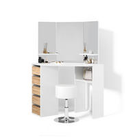 ECKSCHMINKTISCH Enna Weiß/Sonoma 110 cm mit Hocker - Weiß/Sonoma Eiche, Holzwerkstoff (110/141.5/54cm) - Livinity®