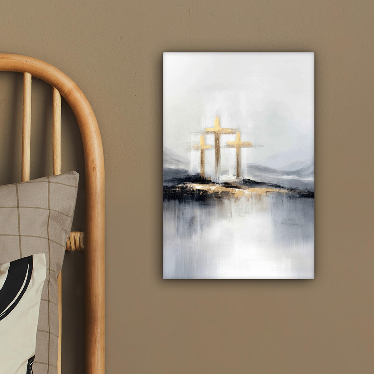 LEINWANDBILD Abstrakt - Malerei - Christentum - Kreuz Deko Wohnzimmer 20x30 cm - Weiß, Textil (20/30cm) - MuchoWow