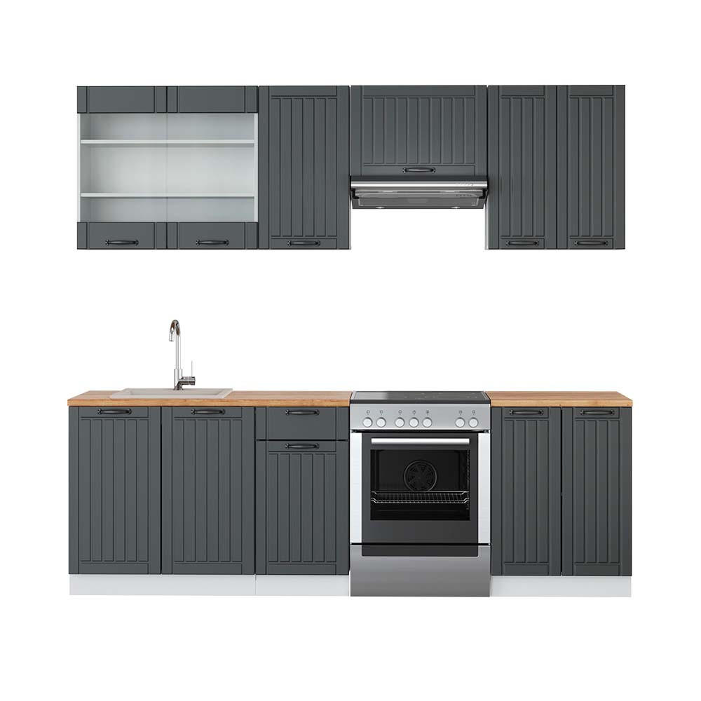 KÜCHENZEILE Fame-Line Anthrazit Landhaus/Weiß 240 cm, AP Eiche - Dunkelgrau/Weiß, Holzwerkstoff (240/81.6/60cm) - Vicco