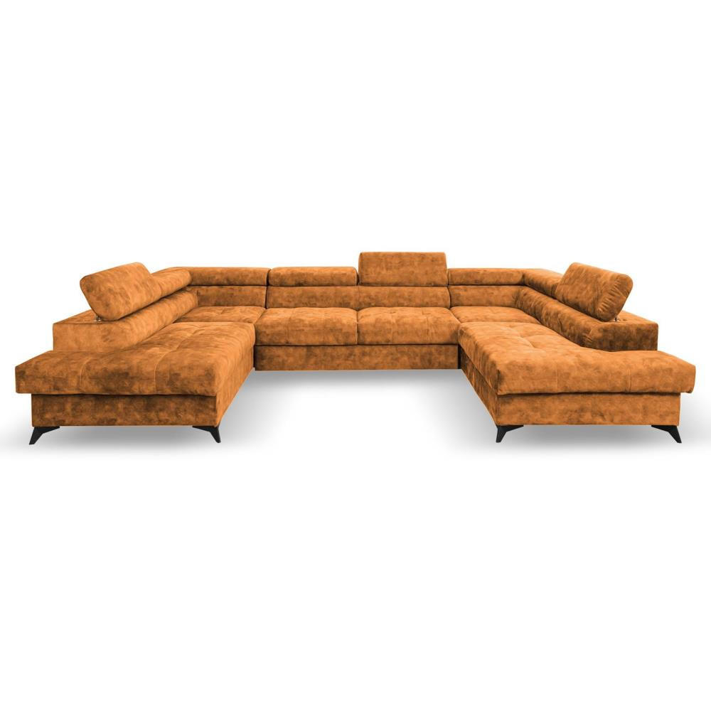 WOHNLANDSCHAFT Sorento U mit Schlaffunktion orange - Schwarz/Orange, Textil/Metall (345/87/205cm) - Beautysofa