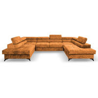 WOHNLANDSCHAFT Sorento U mit Schlaffunktion orange - Schwarz/Orange, Textil/Metall (345/87/205cm) - Beautysofa