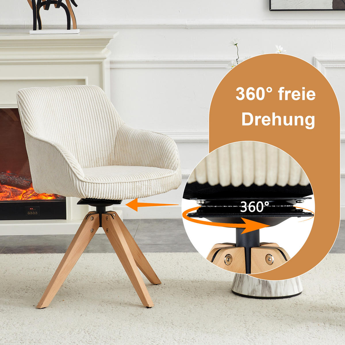 ARMLEHNSTUHL-SET DE-36619 2 Stück mit Massivholzbeinen Creme - Creme, Holz (44/84/56cm) - ComfortXL
