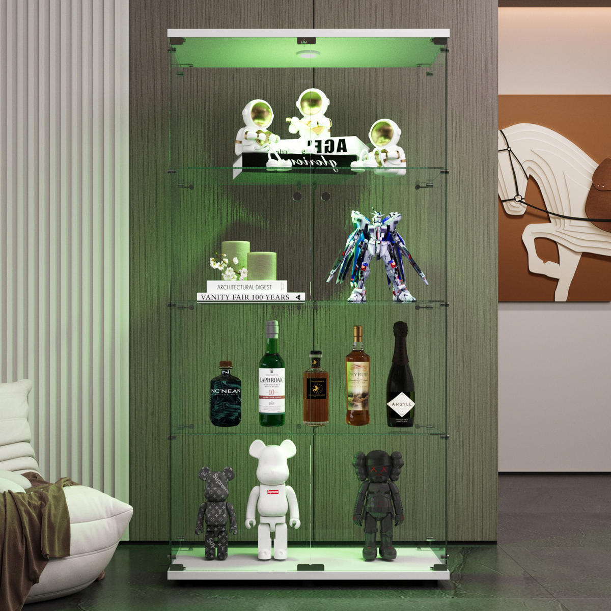 VITRINENSCHRANK Weiß 80/36/164 cm mit LED-Beleuchtung, Glasvitrine mit 2 Glastüren - Weiß, Glas (36/164/80cm) - PARAFTA HOME