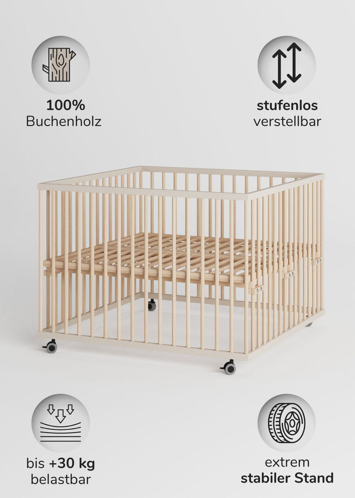 LAUFGITTER 100x100 cm mit Lattenrost & Schlupfsprossen - sahara dust/natur - Premium Kollektion - Sandfarben/Naturfarben, Holz (100/74/100cm) - Sämann – make a difference.