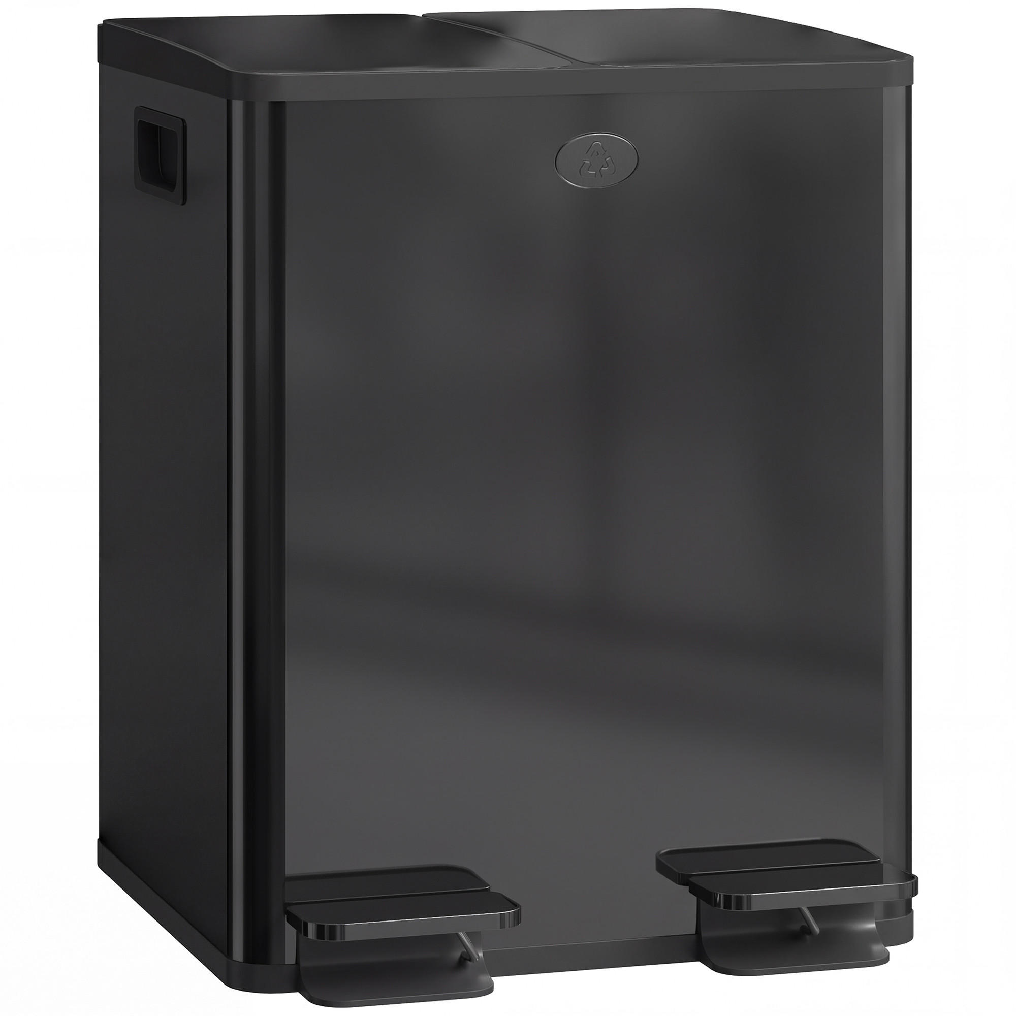 DOPPELMÜLLEIMER 2 x 20 L DE-08937 mit Pedalöffnung & Soft-Close Schwarz - Schwarz, Metall (36/51.6/45.8cm) - ComfortXL