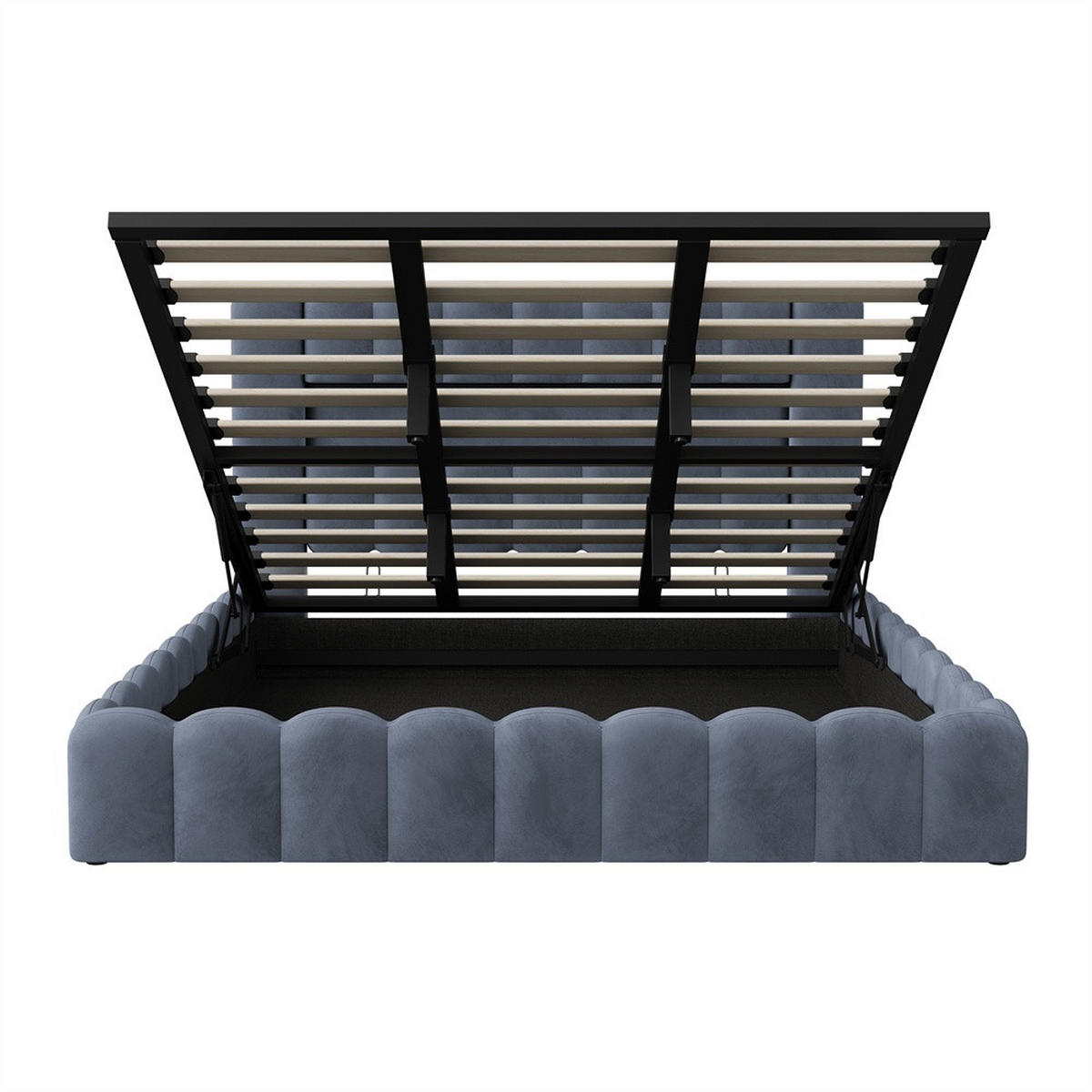 POLSTERBETT 180x200 cm mit LED-Beleuchtung und hydraulischem Stauraum - ohne Matratze - Grau - Grau, Textil (180/200cm) - DELFA
