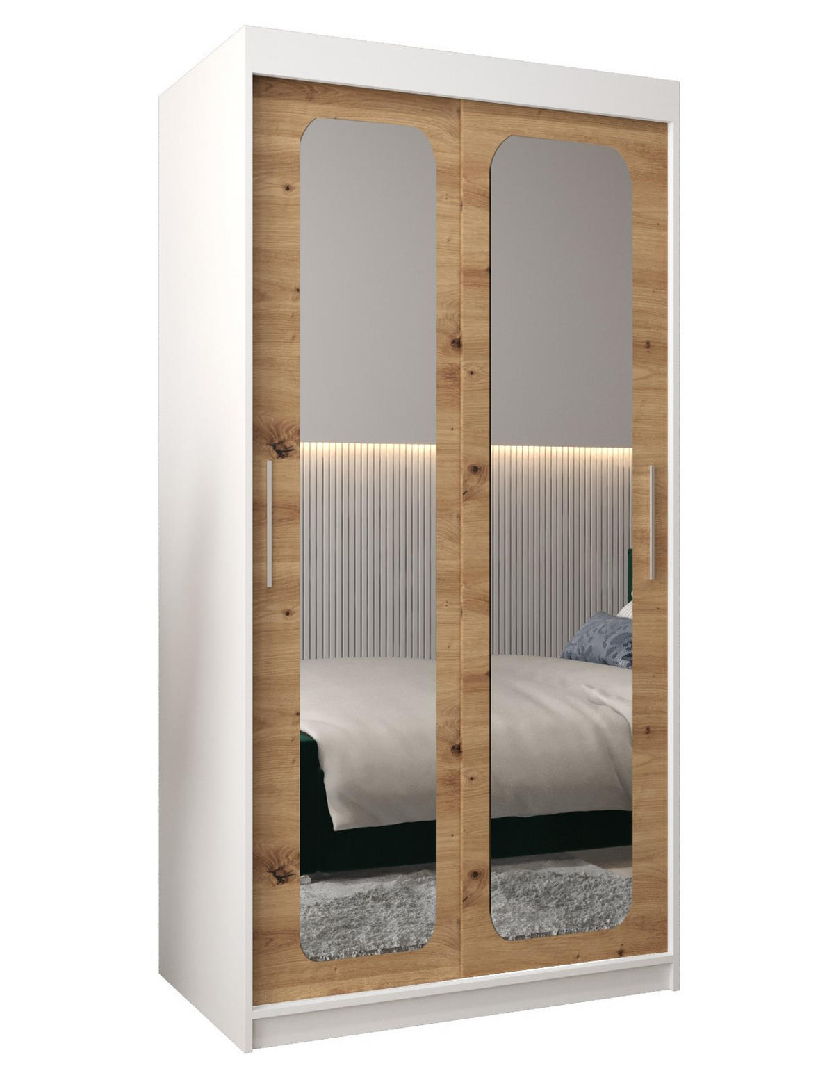 SCHWEBETÜRENSCHRANK 200/100/62 2-türig - Silberfarben/Eiche Artisan, Holz/Kunststoff (100/200/62cm) - Abiks Möbel