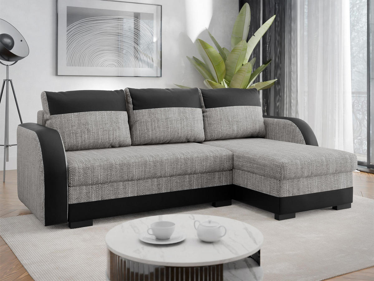 ECKSOFA Jozef - Schwarz/Grau, Holz/Textil (230/140cm) - MIRJAN24