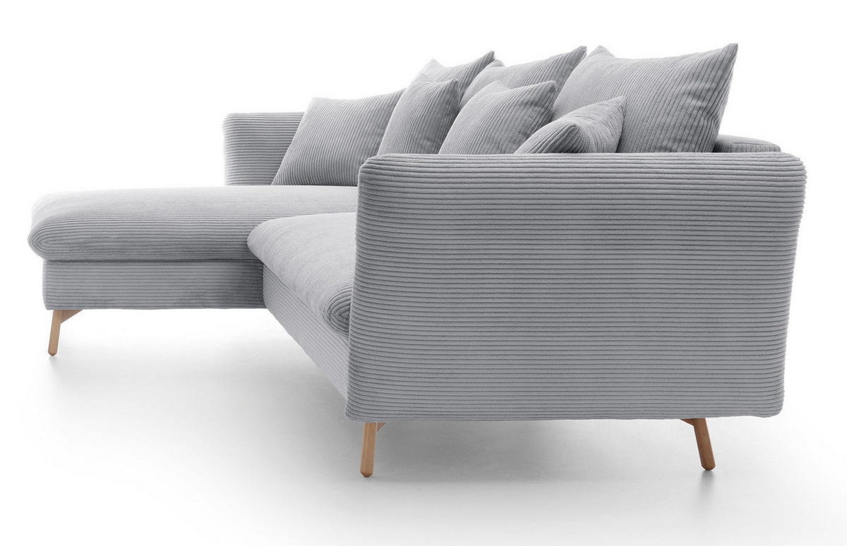 ECKSOFA Savona L-Form 260 cm, Cordstoff, Links, Hellgrau - Hellgrau, Holz (258/167cm) - Emporius