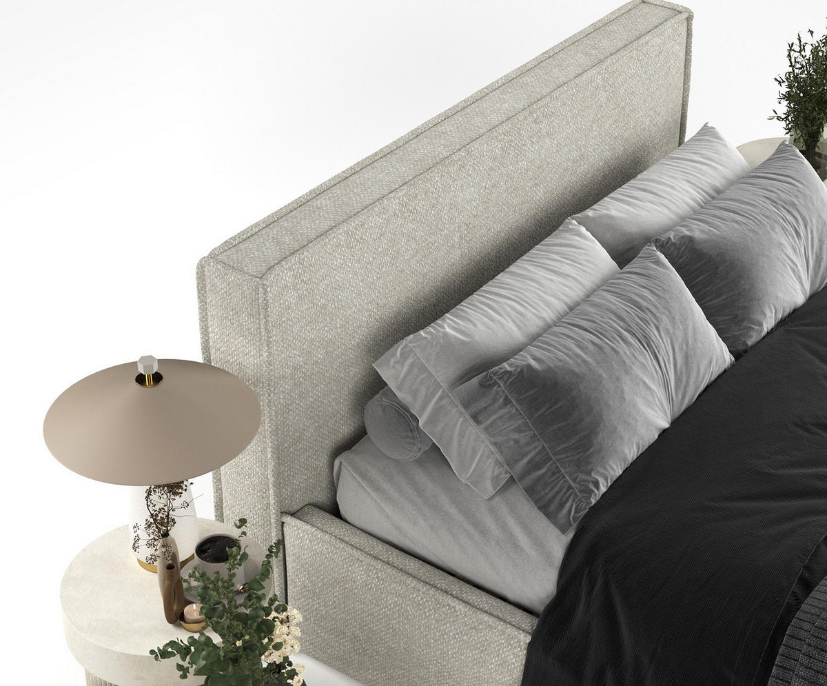 POLSTERBETT Lounge Beige Grau 140/200 cm im Chenille-Stoff - Beige/Schwarz, Holz/Holzwerkstoff (140/200cm) - Maison de Reve