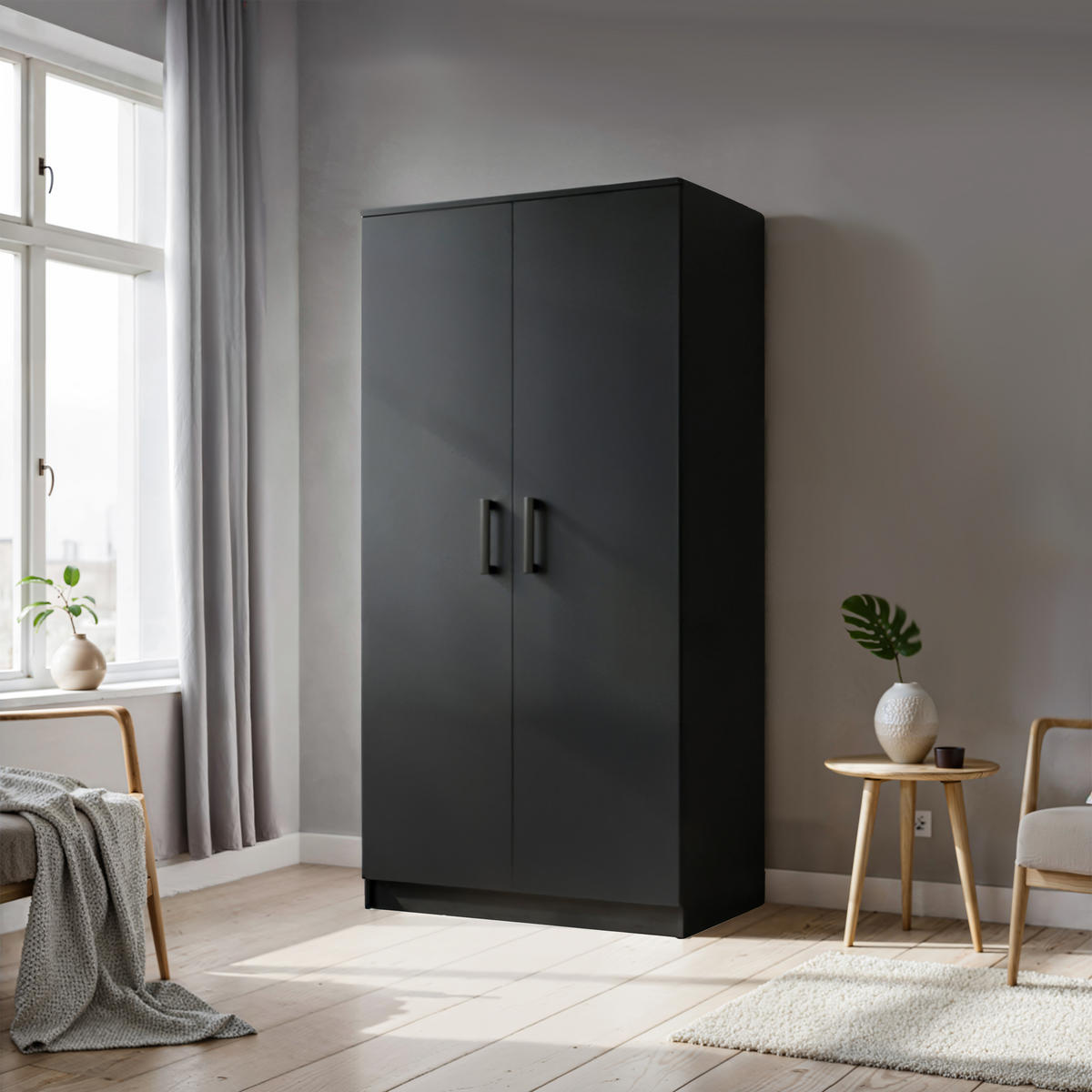 DREHTÜRENSCHRANK Tamara 90 cm, 2-türig, schwarz - Schwarz, Kunststoff (180/180/90cm) - Margaret Hadas24
