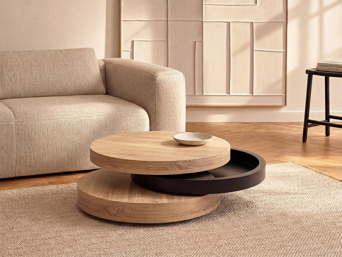 COUCHTISCH - 80 cm x 80 cm - holz - schwarz, naturfarben hell Janita - Schwarz/Naturfarben, Holz (80/80/32.5cm) - Vente-Unique