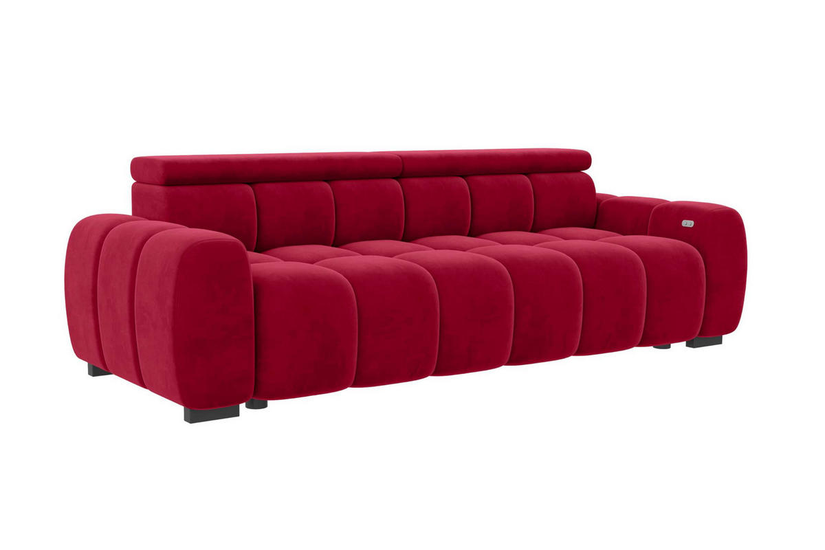 BIGSOFA ALESSIO Velours Rot mit elektrischer Sitztiefenverstellung - Rot, Kunststoff/Textil (248/77/108cm) - 99rooms