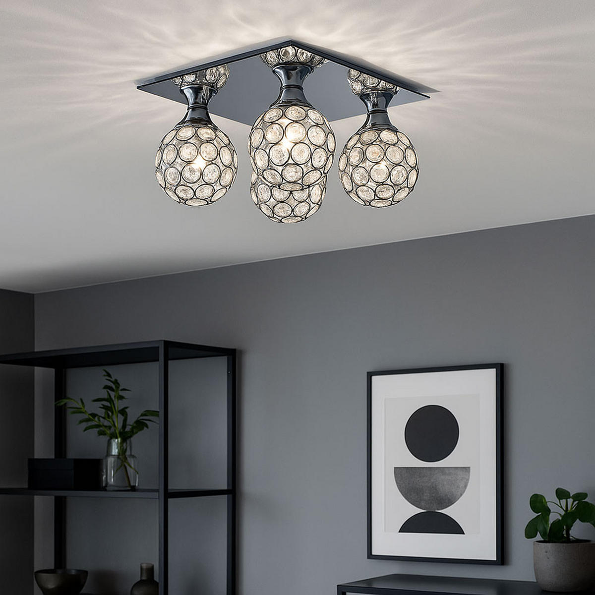 LED DECKENLEUCHTE Metall Silber Kristall - Silberfarben, Glas (23/23/13.2cm)