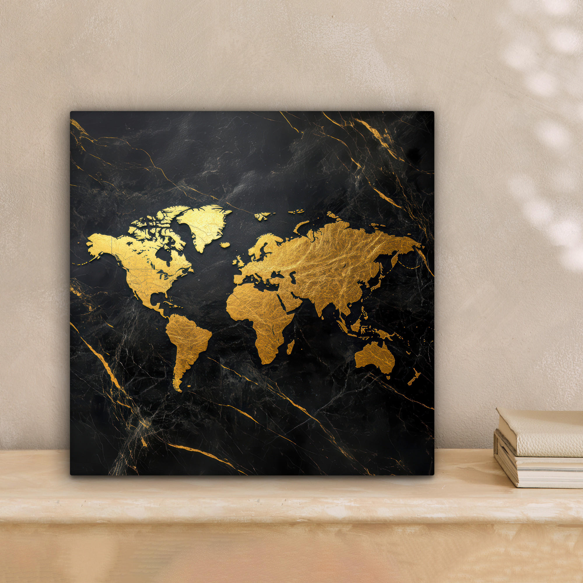 LEINWANDBILD Weltkarte - Gold - Marmor 20x20 cm - Goldfarben, Textil (20/20cm) - MuchoWow