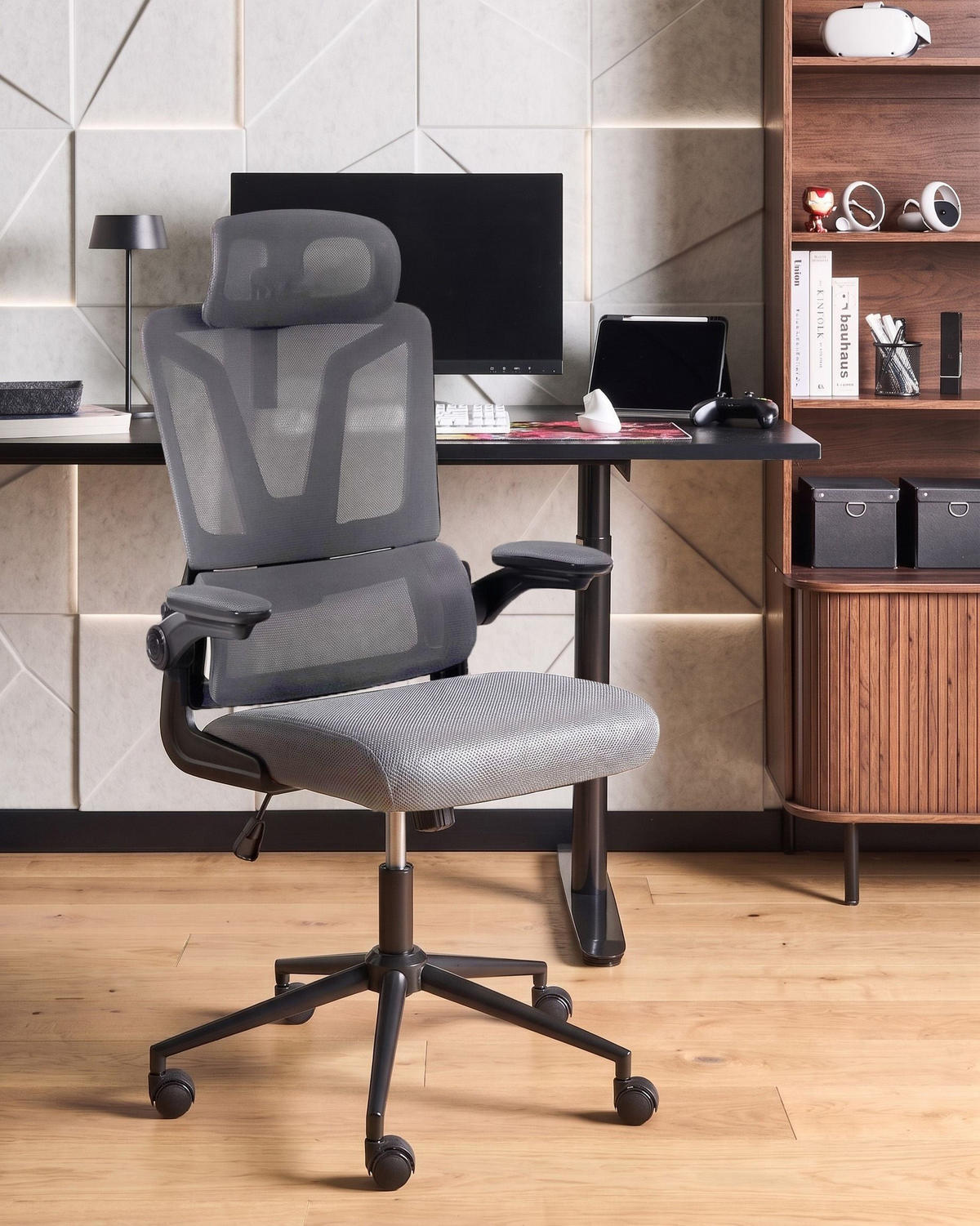BÜROSTUHL Dunkelgrau Kryos - Dunkelgrau, Textil (64/116/64cm) - Beliani