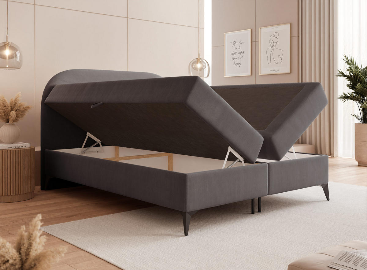 BOXBETT NOELIA 140/200 cm mit Matratze, Dunkelgrau - Dunkelgrau, Textil/Metall (140/200cm) - Idohome