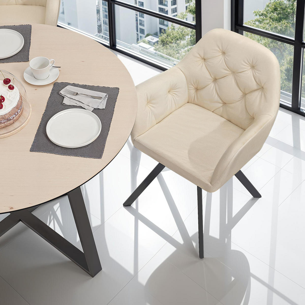 ARMLEHNSTUHL Samt Drehbarer Lucia 58 x 58 x 87 cm creme - Creme, Kunststoff (58/87/58cm) - tectake