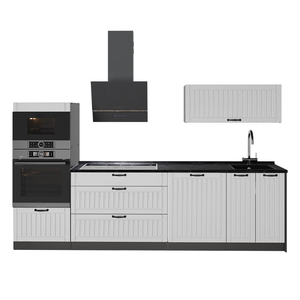 KÜCHENZEILE Fame-Line, Weiß Landhaus/Anthrazit, 280 cm, AP Anthrazit - Anthrazit/Weiß, Holzwerkstoff (280/153.6/60cm) - Vicco