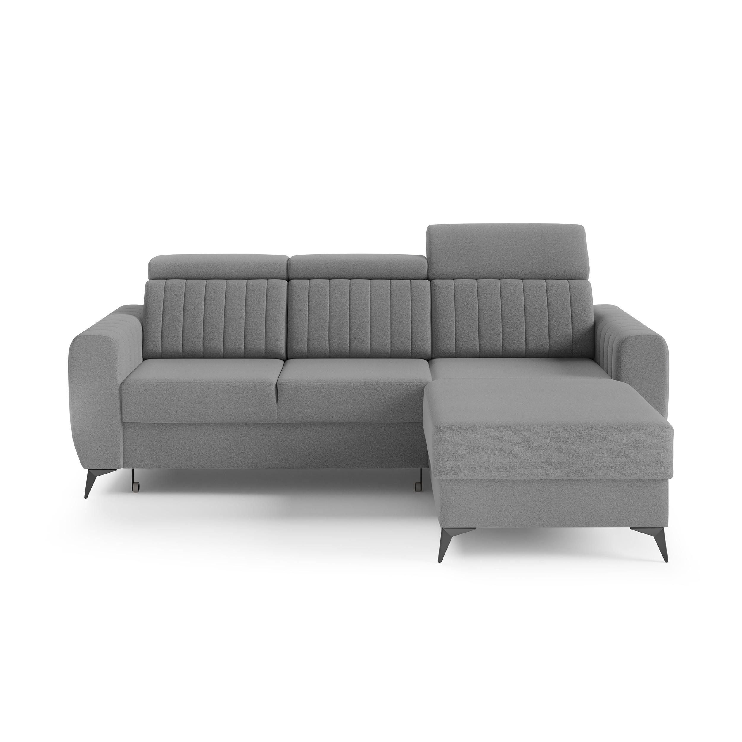 ECKSCHLAFSOFA Connor I verstellbare Kopfstützen, Grau - Schwarz/Grau, Textil (238/176cm) - Beautysofa