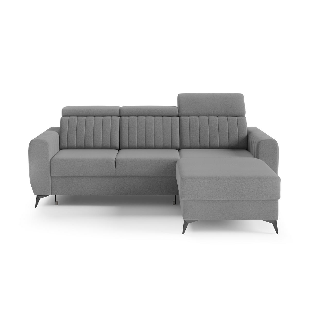 ECKSCHLAFSOFA Connor I verstellbare Kopfstützen, Grau - Schwarz/Grau, Textil (238/176cm) - Beautysofa