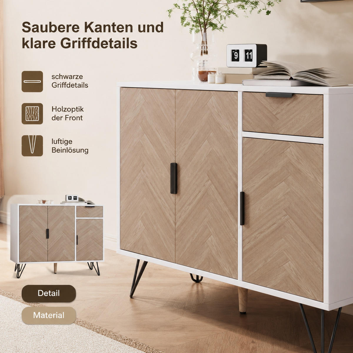 SIDEBOARD 90/30/71,5 cm z MDF a dřevotřísky, bílá v dekoru dřeva - přírodní, kompozitní dřevo (30/71.5/90cm) - Modenvie