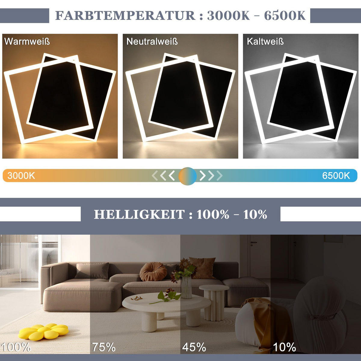 LED-DECKENLEUCHTE Lena 48.5/47.5/6 cm - Schwarz, Metall (48.5/47.5/6cm) - Nettlife