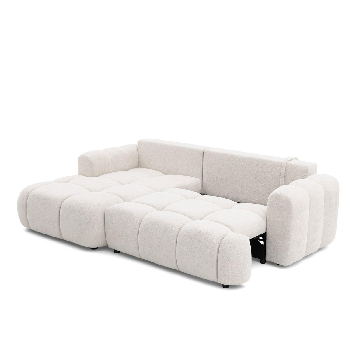 ECKSOFA CALM L Links mit Schlaffunktion 140x215 Webstoff weiß - Schwarz/Weiß, Holz/Kunststoff (261/151cm) - Muffo