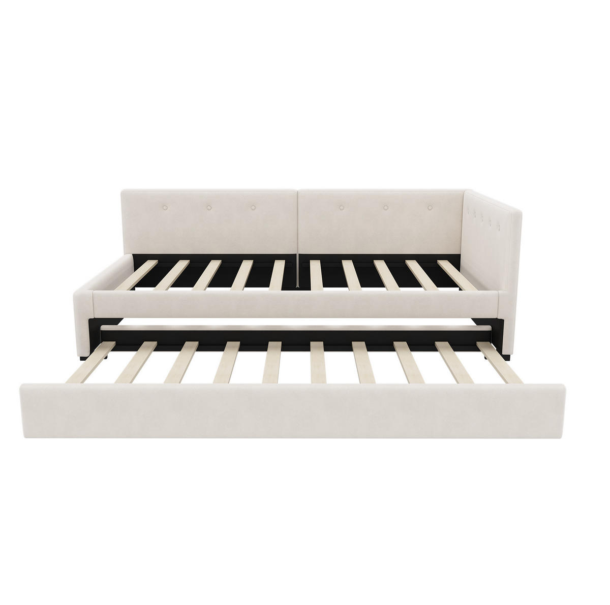 DENNÁ posteľ 90/200 cm béžová s výsuvným lôžkom zo zamatu a MDF - béžová, textil (90/200cm) - OKWISH