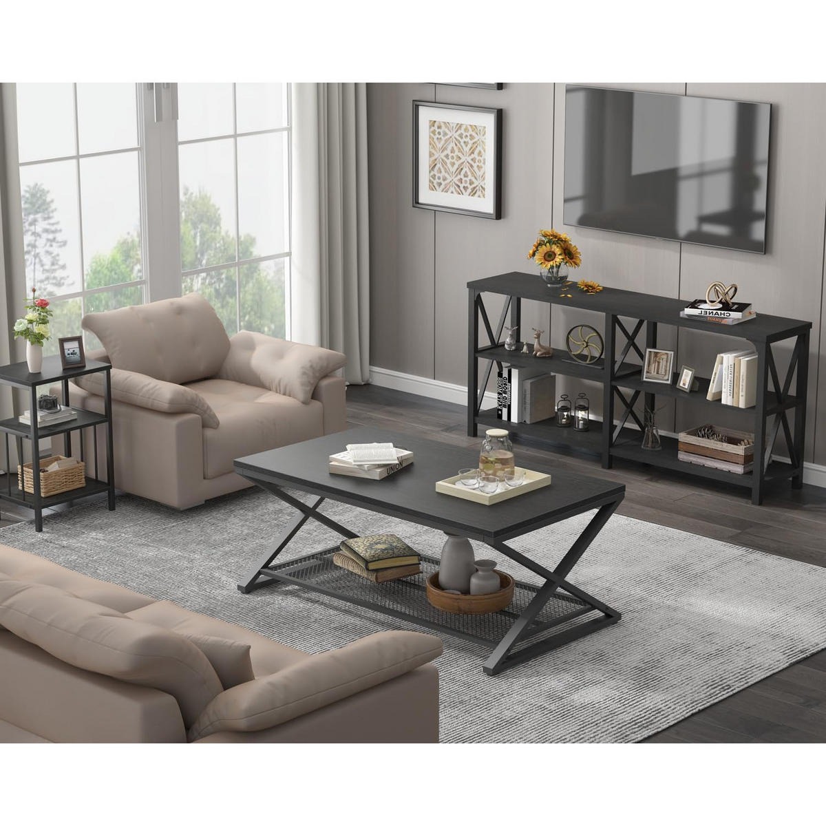 COUCHTISCH Holz Metall Industrial mit Ablage 120 x 60 x 45 cm - Schwarz, Holzwerkstoff/Metall (60/120/45cm) - Quality Elegance