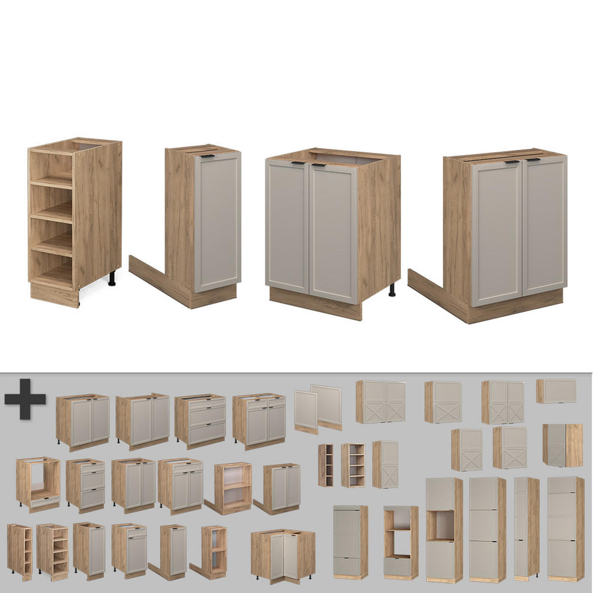 KÜCHENINSEL Fame-Line GrauBeige 90 cm ohne AP - Honigeiche/Grau, Holzwerkstoff (90/82/60cm) - Vicco