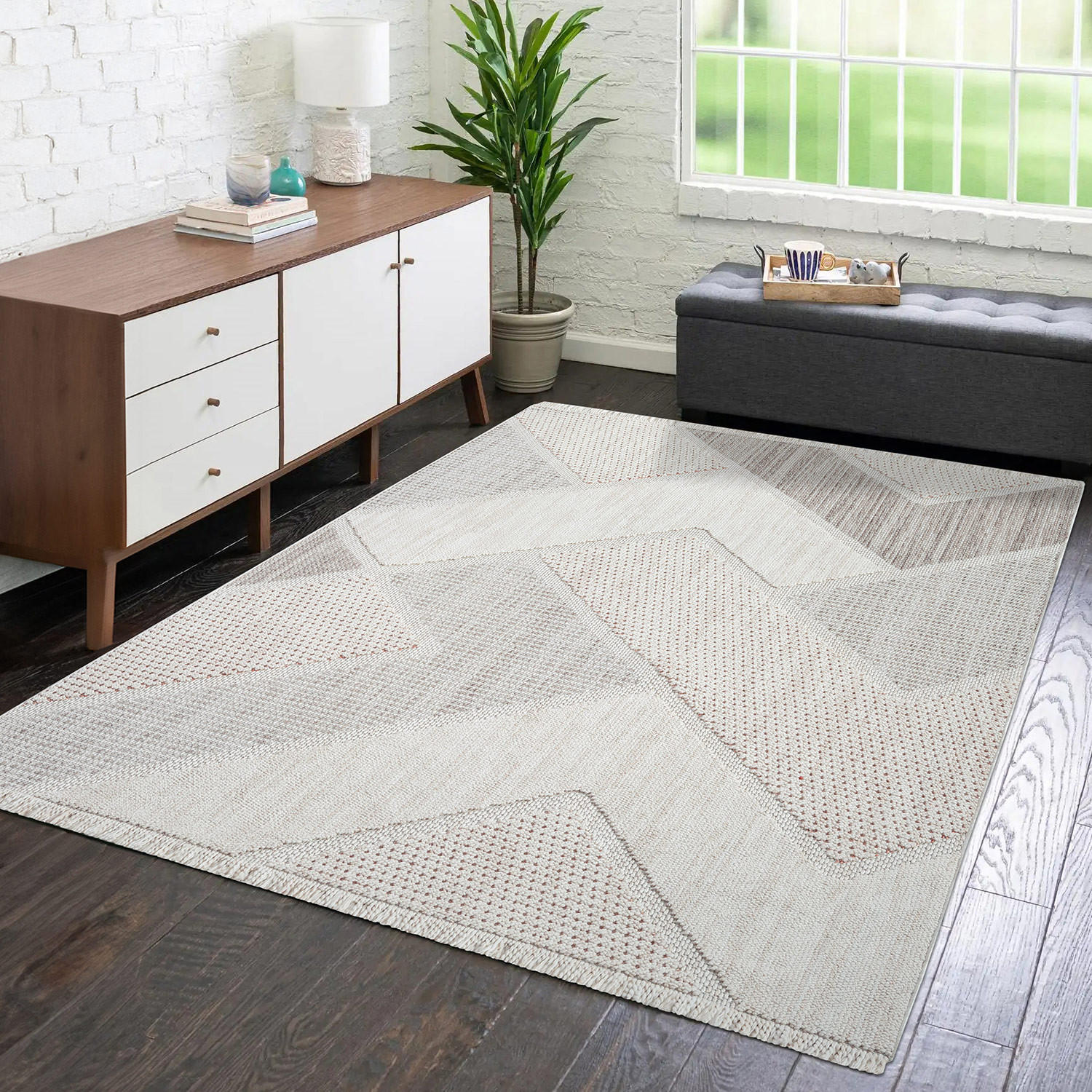 KURZFLOR-TEPPICH Lindo 8877 Terra 140x200 cm - Creme, Textil (140/200cm) - carpet city